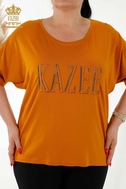 Bluză de damă cu mânecă scurtă maro - 78804 | KAZEE