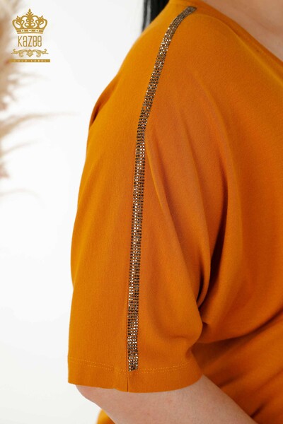 Bluză de damă cu mânecă scurtă maro - 78804 | KAZEE - Thumbnail