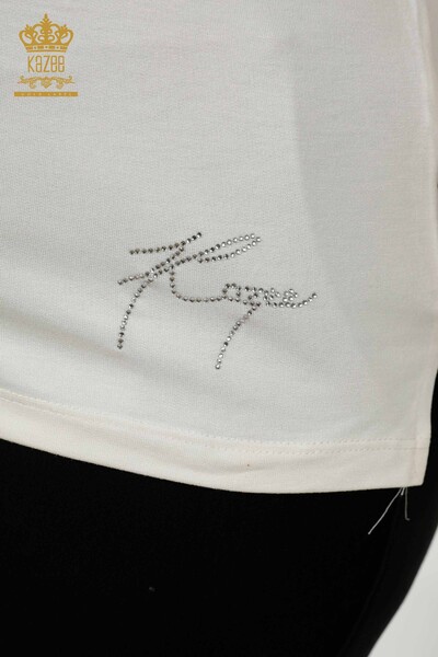 Bluză de damă cu ridicata cu nasturi detaliat Ecru - 79291 | KAZEE - Thumbnail