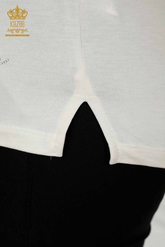 Bluză de damă cu ridicata cu nasturi detaliat Ecru - 79291 | KAZEE