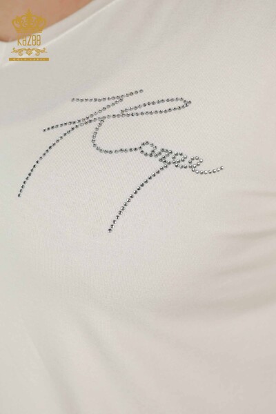 Bluză de damă cu ridicata cu nasturi detaliat Ecru - 79297 | KAZEE - Thumbnail