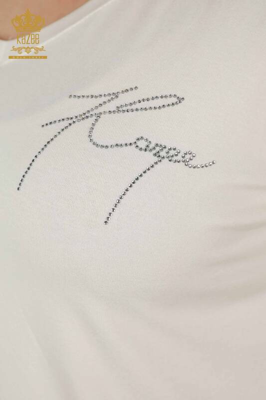Bluză de damă cu ridicata cu nasturi detaliat Ecru - 79297 | KAZEE