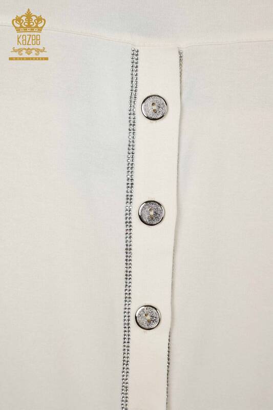 Bluză de damă cu ridicata cu nasturi detaliat Ecru - 79297 | KAZEE