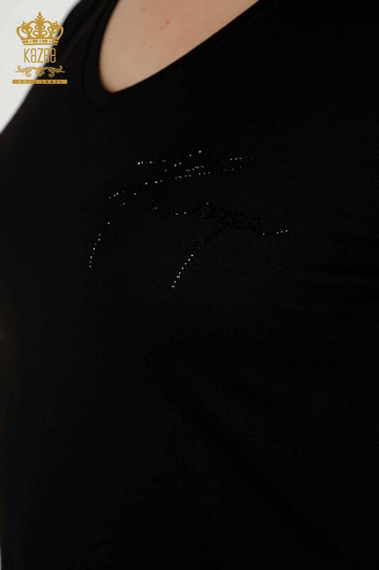Bluză de damă cu ridicata cu nasturi detaliate negru - 79297 | KAZEE