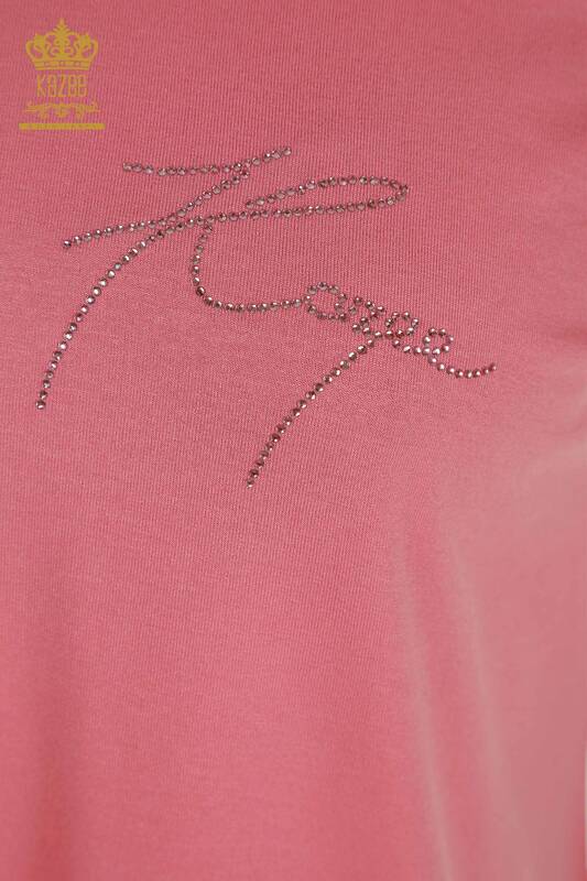 Bluză de damă cu ridicata - Detaliată cu nasturi - Roz - 79297 | KAZEE