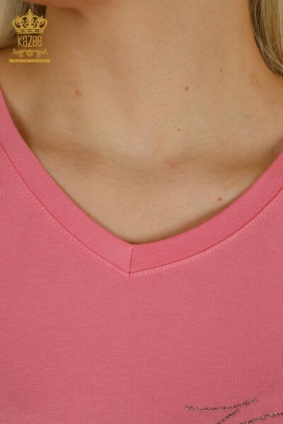Bluză de damă cu ridicata - Detaliată cu nasturi - Roz - 79297 | KAZEE - Thumbnail