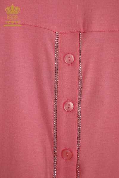 Bluză de damă cu ridicata - Detaliată cu nasturi - Roz - 79297 | KAZEE - Thumbnail