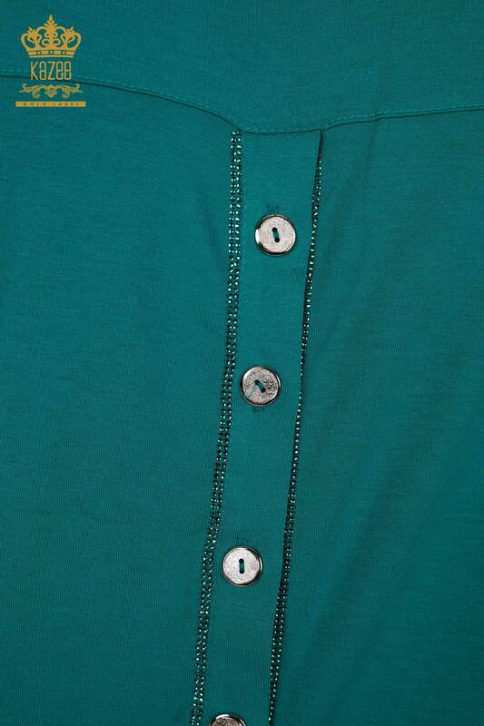 Bluză cu ridicata pentru femei cu nasturi detaliate verde - 79297 | KAZEE