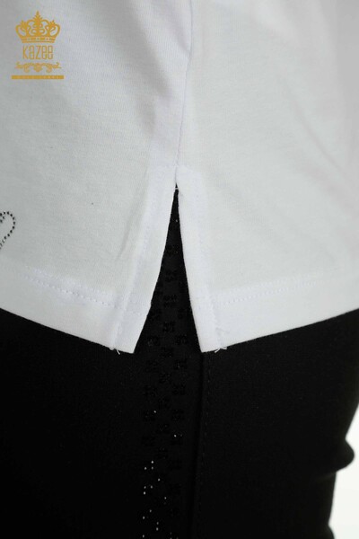 Bluză de damă cu ridicata - brodată cu piatră - albă - 79565 | KAZEE - Thumbnail