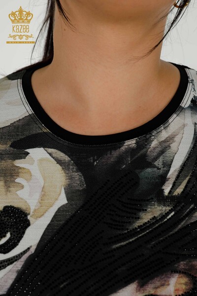 Bluză de damă cu ridicata cu piatră brodata digitală - 79212 | KAZEE - Thumbnail
