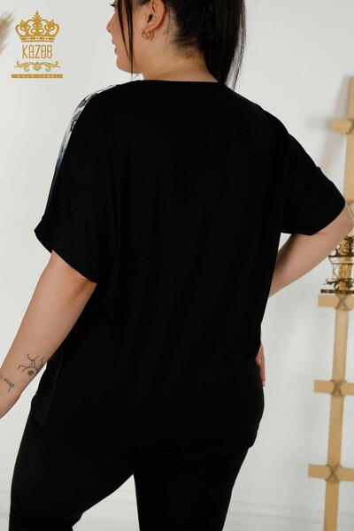 Bluză de damă cu ridicata cu piatră brodata digitală - 79212 | KAZEE - Thumbnail
