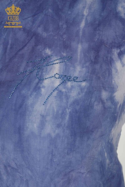 Bluză de damă cu ridicata cu piatră brodat Indigo - 79175 | KAZEE - Thumbnail
