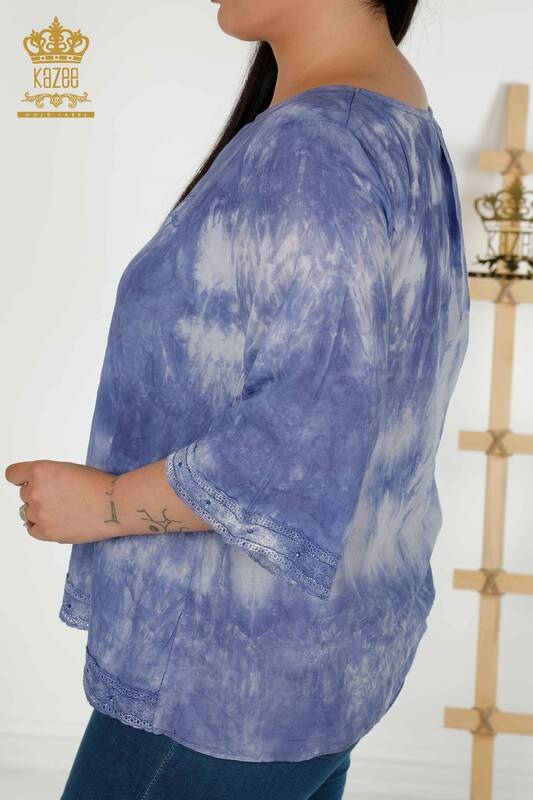 Bluză de damă cu ridicata cu piatră brodat Indigo - 79175 | KAZEE