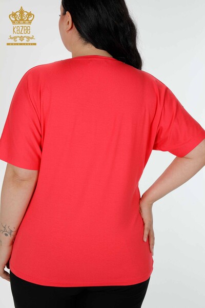 Bluză de damă cu ridicata cu piatră brodata Coral - 78936 | KAZEE - Thumbnail
