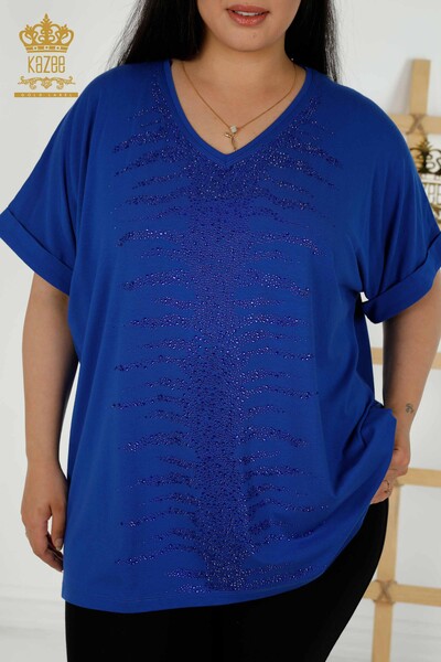 Bluză de damă cu ridicata cu piatră brodata Saks - 79321 | KAZEE - Thumbnail