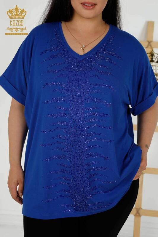 Bluză de damă cu ridicata cu piatră brodata Saks - 79321 | KAZEE