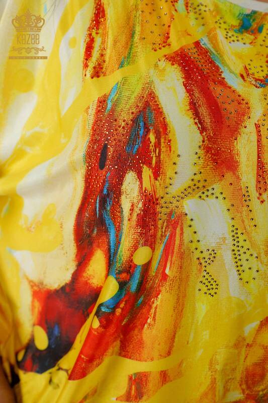 Bluză de damă cu ridicata cu piatră brodat galben - 77000 | KAZEE
