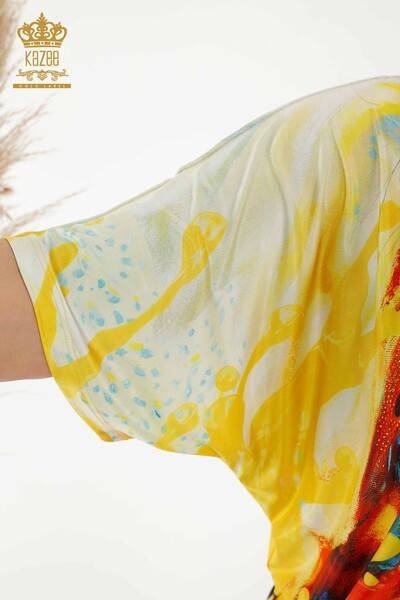 Bluză de damă cu ridicata cu piatră brodat galben - 77000 | KAZEE - Thumbnail