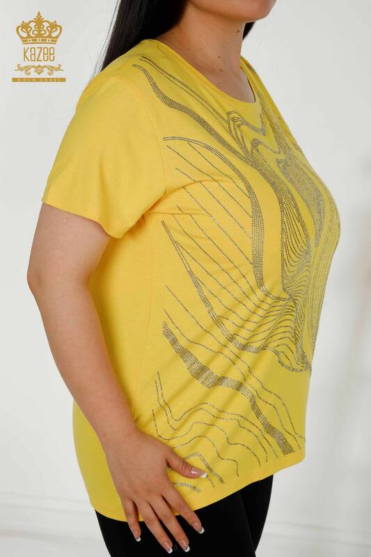 Bluză de damă cu ridicata cu piatră brodat galben - 79329 | KAZEE