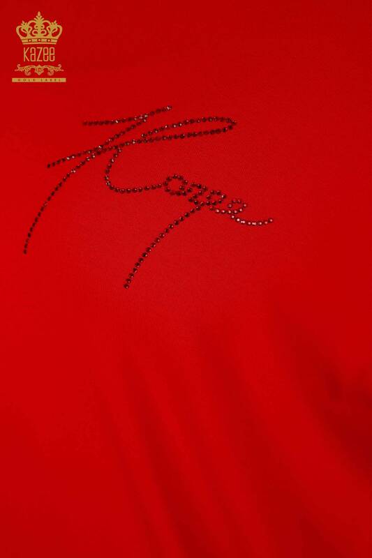 Bluză de damă cu ridicata cu detaliu pe umeri roșie - 79108 | KAZEE