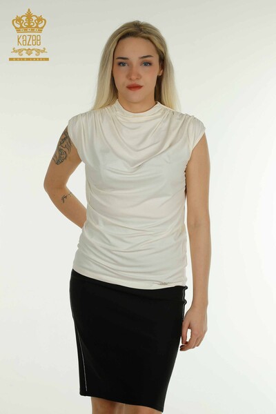 Kazee - Bluză de damă cu ridicata cu mânecă zero Ecru - 79312 | KAZEE