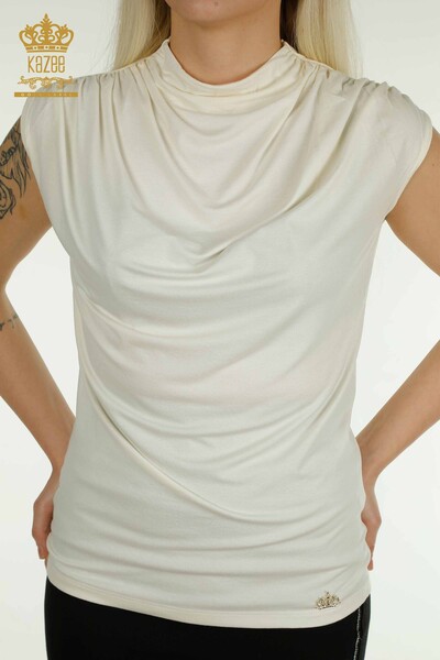 Kazee - Bluză de damă cu ridicata cu mânecă zero Ecru - 79312 | KAZEE (1)