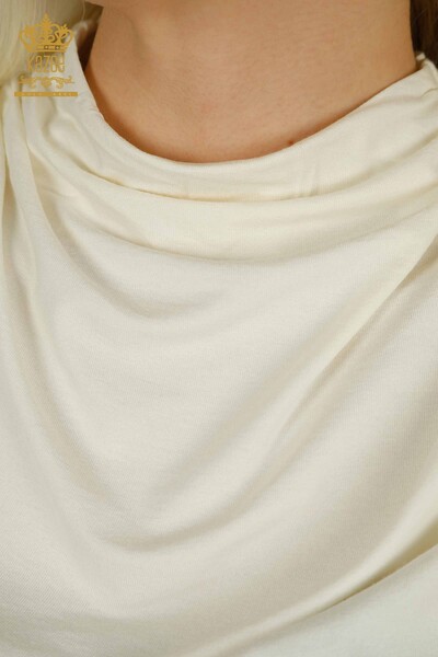 Bluză de damă cu ridicata cu mânecă zero Ecru - 79312 | KAZEE - Thumbnail (2)