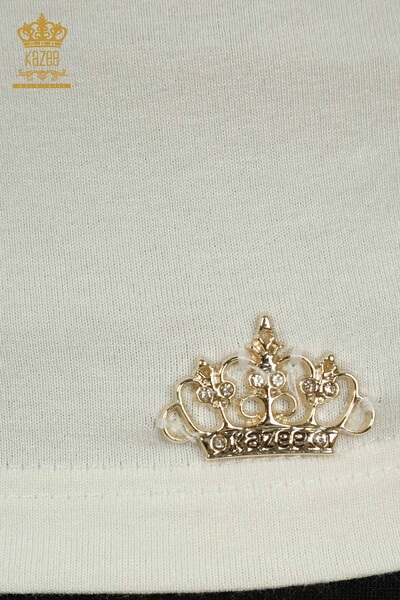 Bluză de damă cu ridicata cu mânecă zero Ecru - 79312 | KAZEE - 5