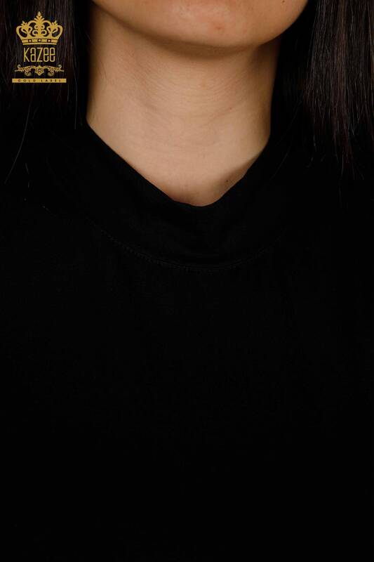 Bluză cu ridicata pentru femei cu mânecă zero neagră - 79286 | KAZEE
