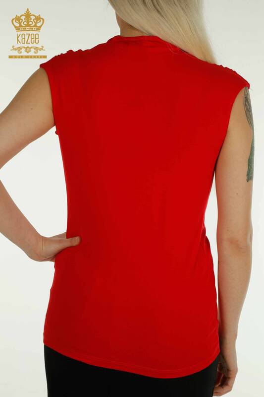 Bluză cu ridicata pentru femei cu mânecă zero roșie - 79312 | KAZEE