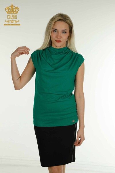 Kazee - Bluză cu ridicata pentru femei cu mânecă zero verde - 79312 | KAZEE