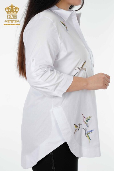 Cămașă cu ridicata pentru femei - Cu model de păsări - alb - 20129 | KAZEE - Thumbnail