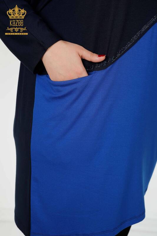 Comerț cu ridicata pentru femei tunică două culori bleumarin Saks - 77732 | KAZEE