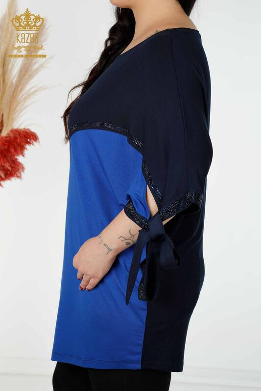 Comerț cu ridicata pentru femei tunică două culori bleumarin Saks - 77732 | KAZEE