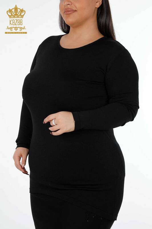 Tunica cu ridicata pentru femei neagra - Merter Wholesale Clothing - 14418 | KAZEE