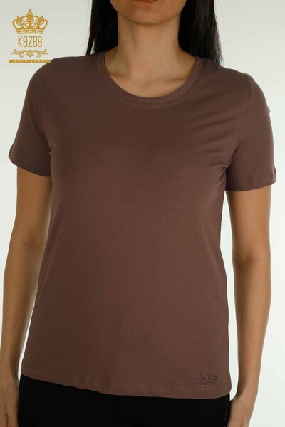 Bluză de damă cu ridicata Basic maro - 79562 | KAZEE - Thumbnail