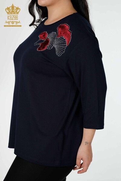 Bluză de damă cu ridicata cu piatră brodata bleumarin - 78952 | KAZEE - Thumbnail