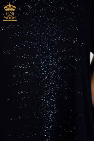 Bluză de damă cu ridicata cu piatră brodata bleumarin - 79321 | KAZEE - Thumbnail