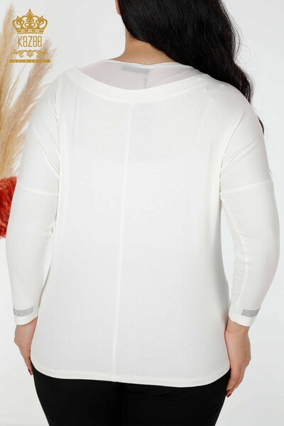 Bluză de damă cu ridicata cu piatră brodata Ecru - 77870 | KAZEE - Thumbnail