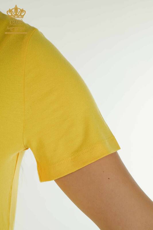 Bluză de damă cu ridicata cu piatră brodat galben - 79362 | KAZEE