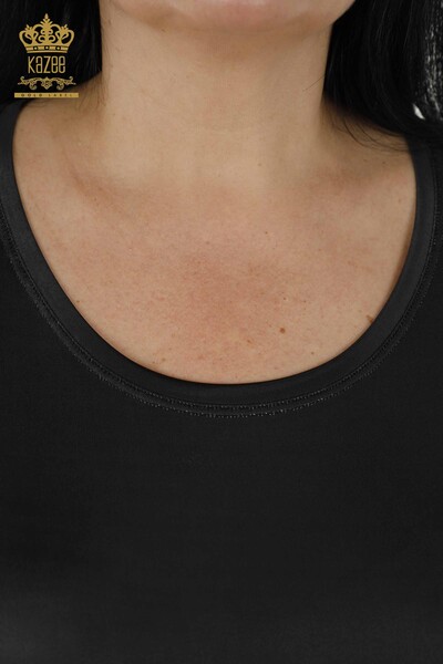 Bluză de damă cu ridicata cu piatră brodata neagră - 12022 | KAZEE - Thumbnail