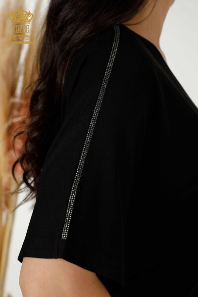 Bluză de damă cu ridicata cu piatră brodata neagră - 77487 | KAZEE - Thumbnail
