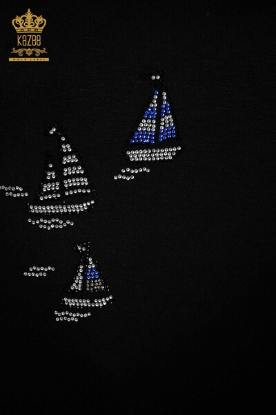 Bluză de damă cu ridicata cu piatră brodata neagră - 78936 | KAZEE - 3