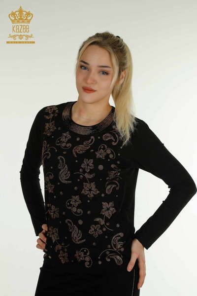 Bluză de damă cu ridicata - Piatră brodată - neagră - 79379 | KAZEE - Kazee