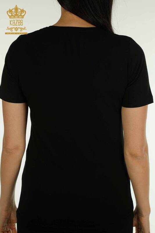 Bluză de damă cu ridicata - brodată cu piatră - neagră - 79468 | KAZEE