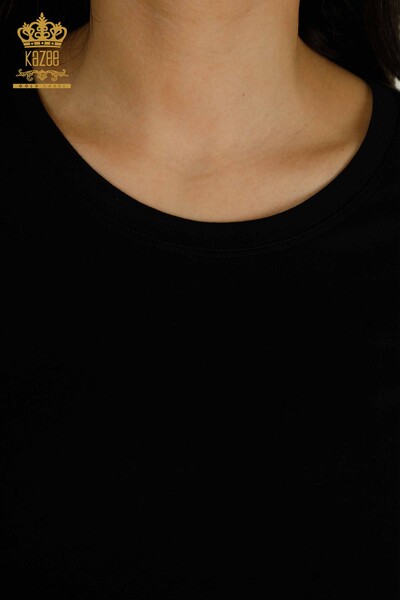 Bluză de damă cu ridicata - brodată cu piatră - neagră - 79565 | KAZEE - Thumbnail