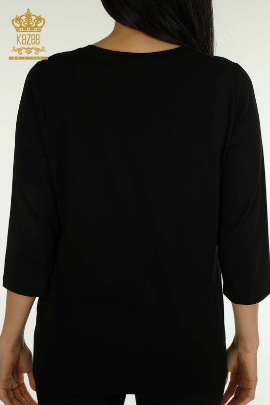 Bluză de damă cu ridicata - brodată cu piatră - neagră - 79565 | KAZEE
