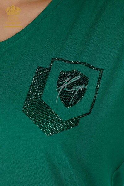 Bluză de damă cu ridicata verde brodat cu piatră - 77487 | KAZEE - Thumbnail