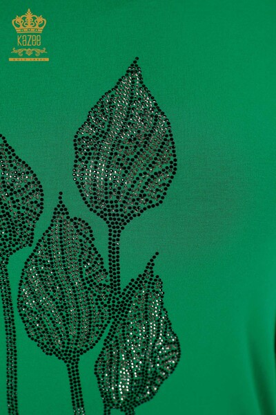 Bluză de damă cu ridicata verde brodat cu piatră - 79041 | KAZEE - Thumbnail