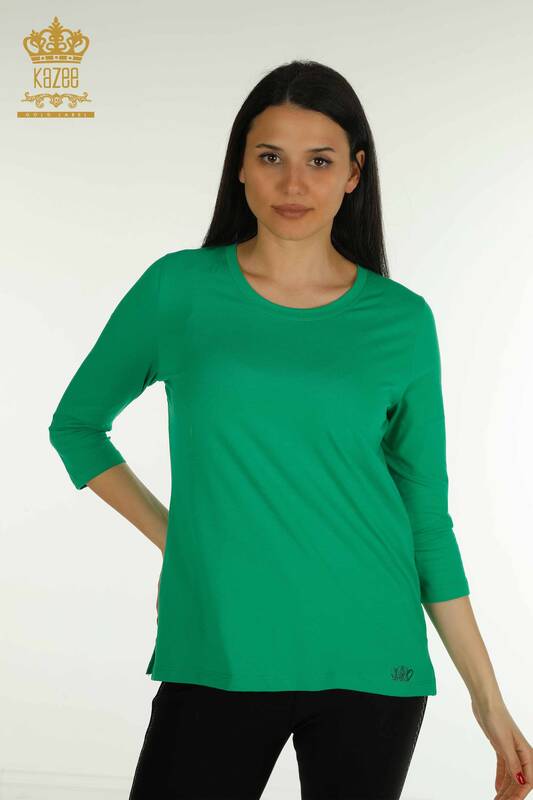 Bluză de damă cu ridicata - brodată cu piatră - verde - 79565 | KAZEE